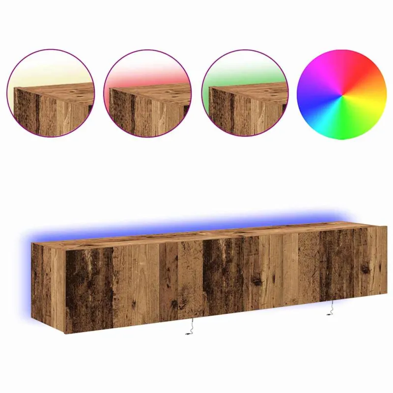 TV sieninė spintelė su LED 2 pcs Senas medis 80 x 35 x 31 cm