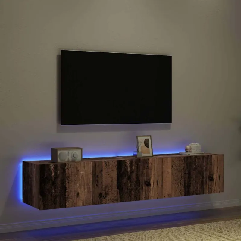 TV sieninė spintelė su LED 2 pcs Senas medis 80 x 35 x 31 cm