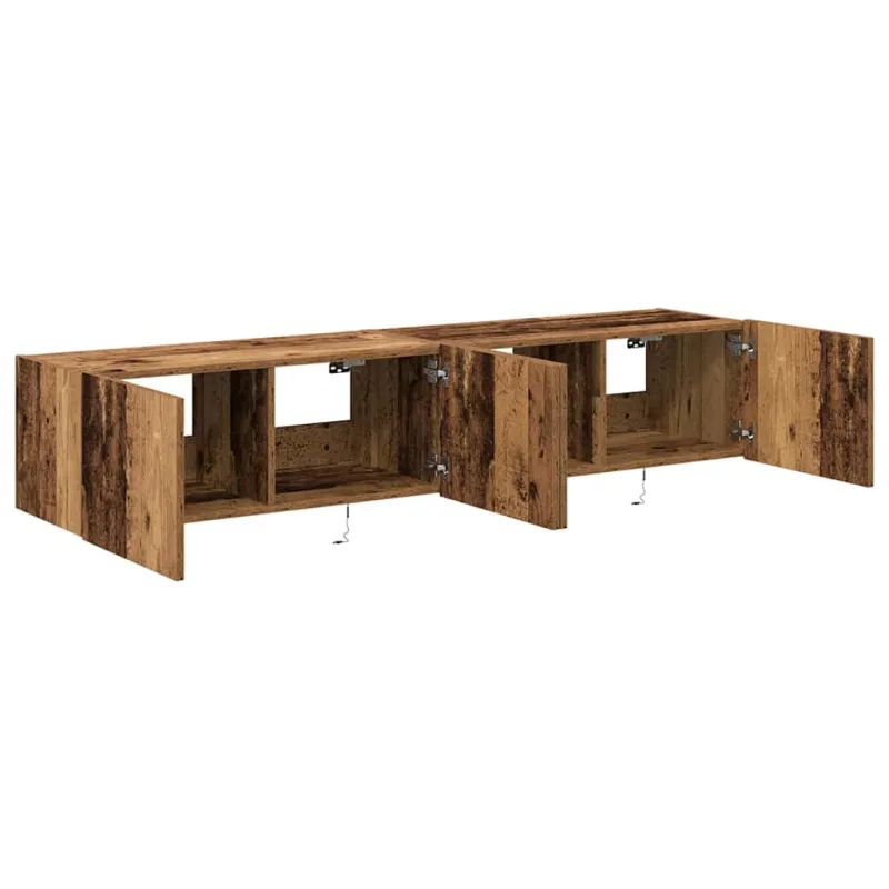 TV sieninė spintelė su LED 2 pcs Senas medis 80 x 35 x 31 cm