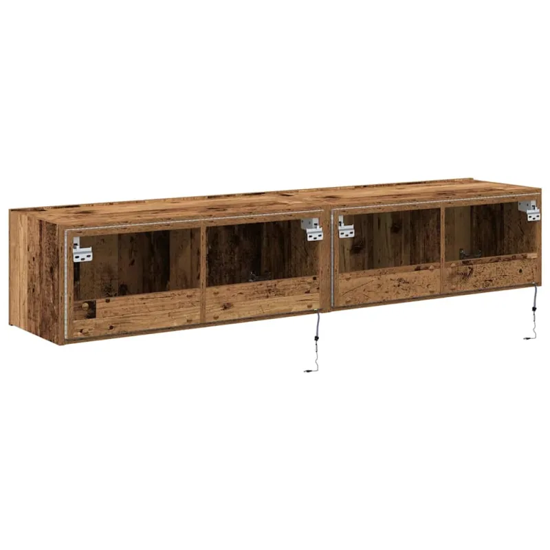 TV sieninė spintelė su LED 2 pcs Senas medis 80 x 35 x 31 cm