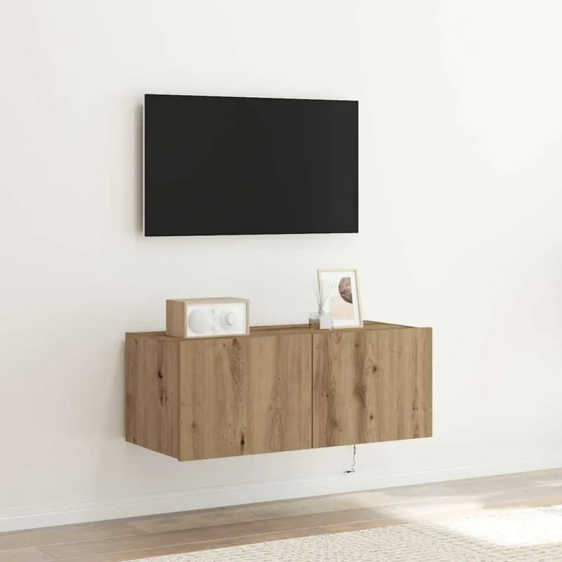 TV sieninė spintelė su LED Amatininkų ąžuolas 80 x 35 x 31 cm