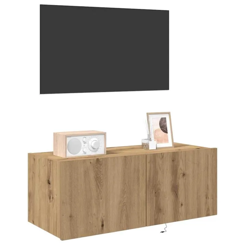 TV sieninė spintelė su LED Amatininkų ąžuolas 80 x 35 x 31 cm