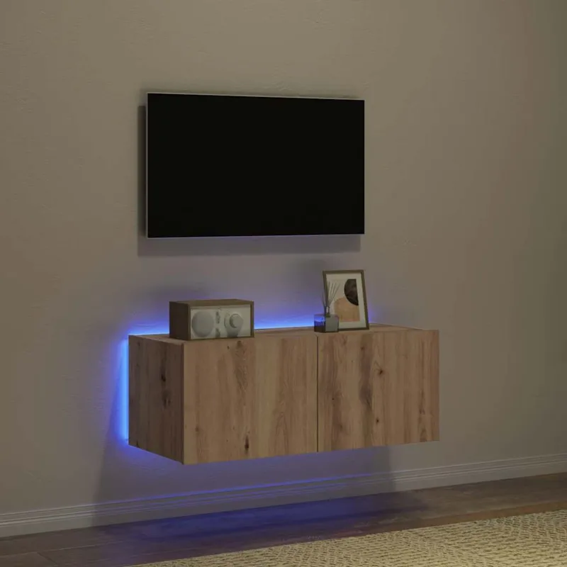TV sieninė spintelė su LED Amatininkų ąžuolas 80 x 35 x 31 cm