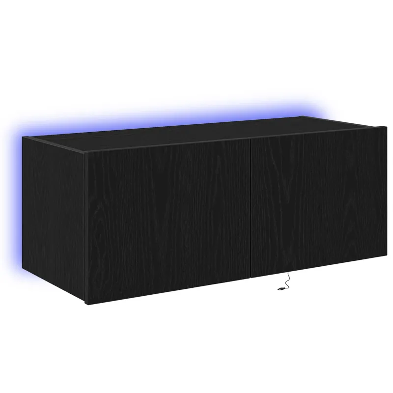 TV sieninė spintelė su LED Juodas ąžuolas 80 x 35 x 31 cm