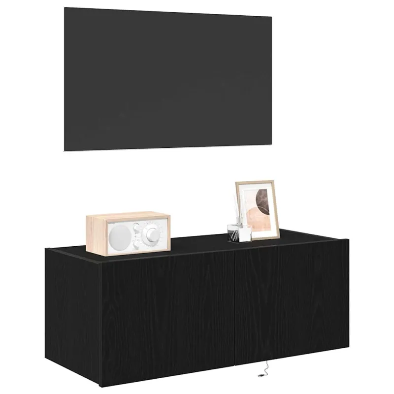 TV sieninė spintelė su LED Juodas ąžuolas 80 x 35 x 31 cm