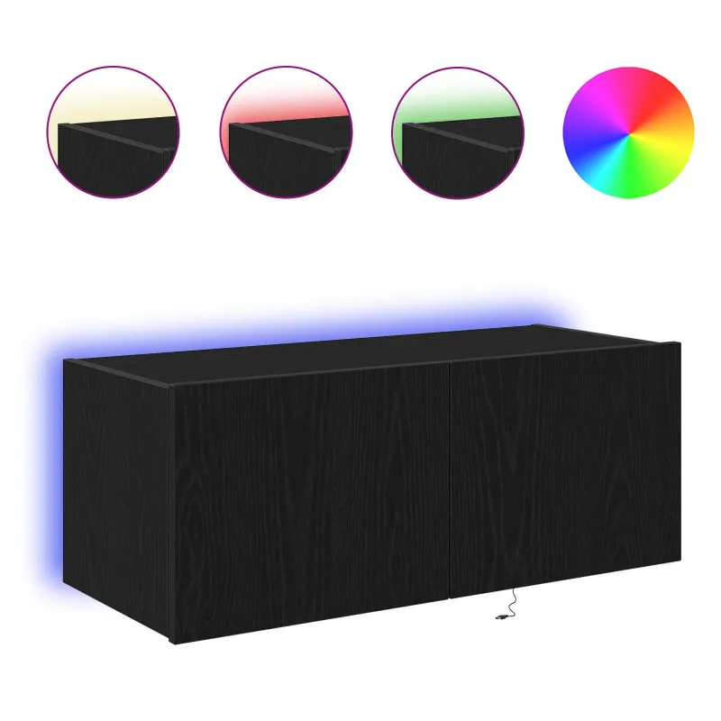 TV sieninė spintelė su LED Juodas ąžuolas 80 x 35 x 31 cm