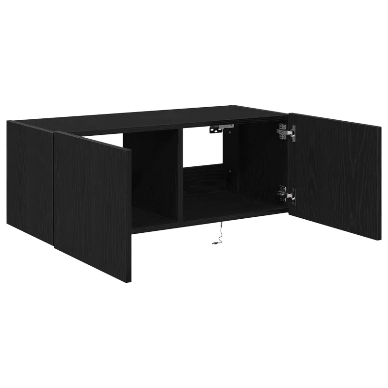 TV sieninė spintelė su LED Juodas ąžuolas 80 x 35 x 31 cm