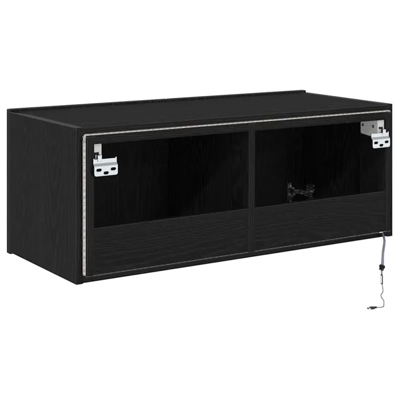 TV sieninė spintelė su LED Juodas ąžuolas 80 x 35 x 31 cm