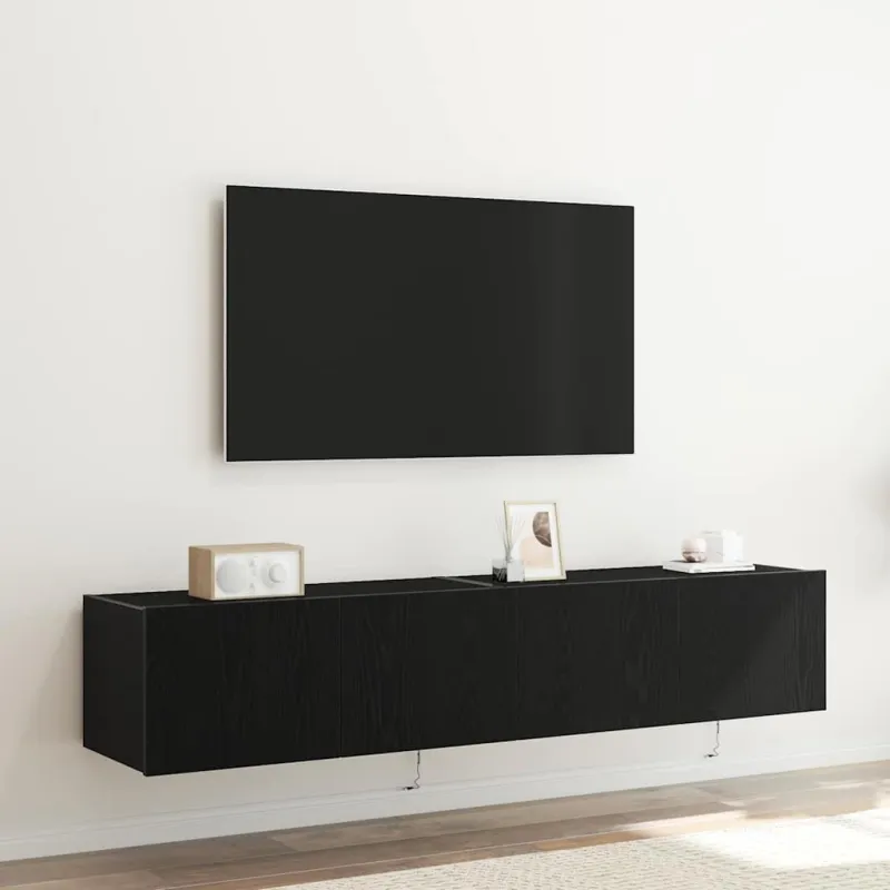 TV sieninė spintelė su LED 2 pcs Juodas ąžuolas 80 x 35 x 31 cm