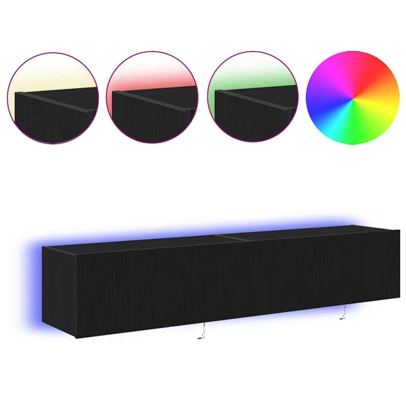 TV sieninė spintelė su LED 2 pcs Juodas ąžuolas 80 x 35 x 31 cm