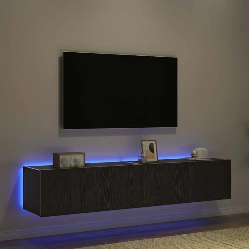TV sieninė spintelė su LED 2 pcs Juodas ąžuolas 80 x 35 x 31 cm