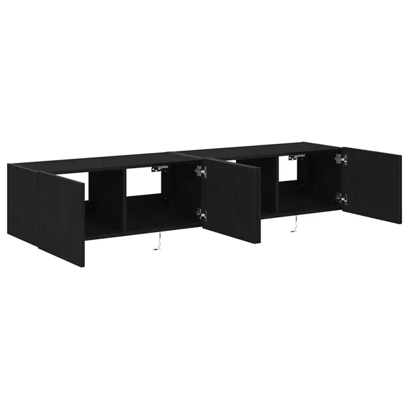 TV sieninė spintelė su LED 2 pcs Juodas ąžuolas 80 x 35 x 31 cm