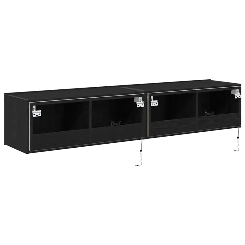 TV sieninė spintelė su LED 2 pcs Juodas ąžuolas 80 x 35 x 31 cm