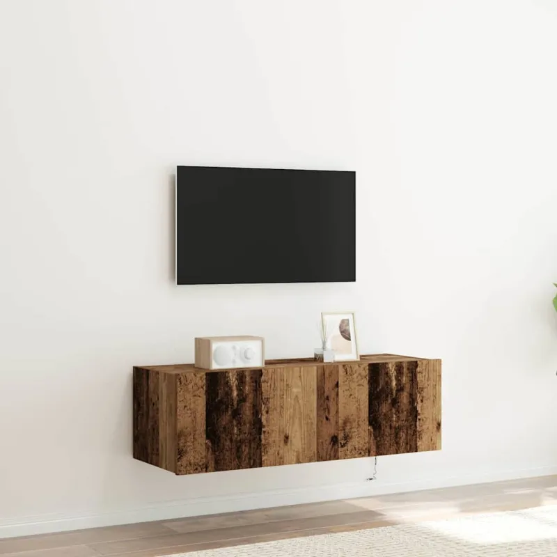 TV sieninė spintelė su LED 2 pcs Senas medis 100 x 35 x 31 cm