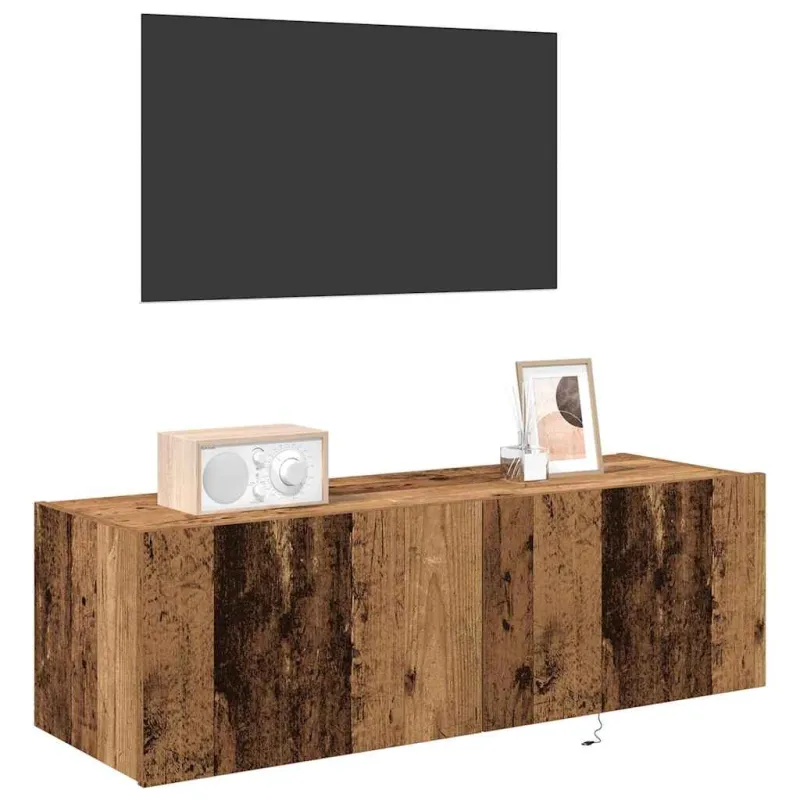 TV sieninė spintelė su LED 2 pcs Senas medis 100 x 35 x 31 cm
