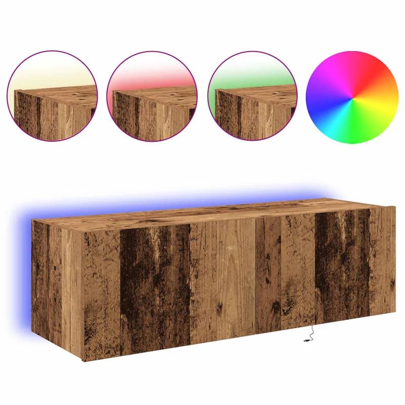 TV sieninė spintelė su LED 2 pcs Senas medis 100 x 35 x 31 cm