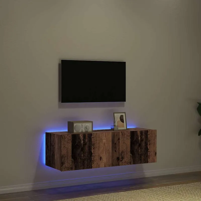 TV sieninė spintelė su LED 2 pcs Senas medis 100 x 35 x 31 cm