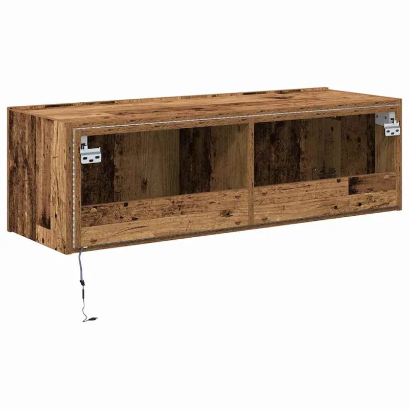 TV sieninė spintelė su LED 2 pcs Senas medis 100 x 35 x 31 cm