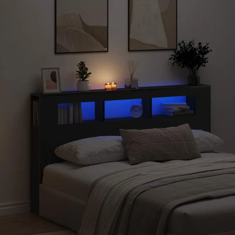 LED galvūgalis su lentyna Juodas ąžuolas 180 x 18,5 x 103,5 cm