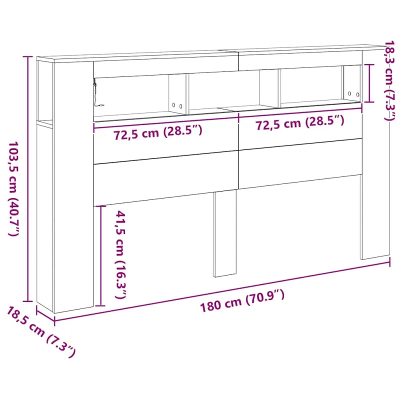 LED galvūgalis su lentyna Juodas ąžuolas 180 x 18,5 x 103,5 cm