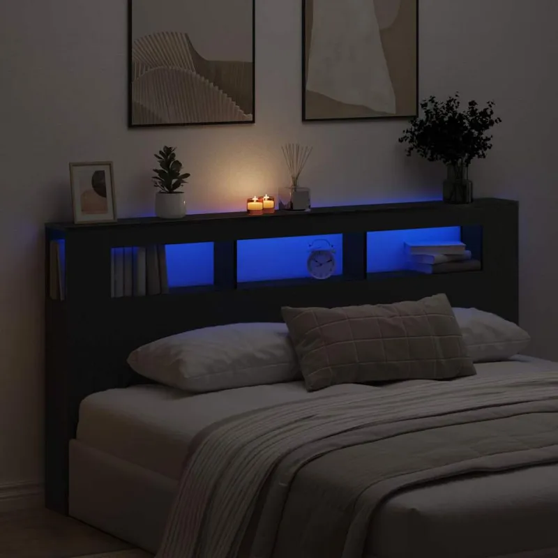 LED galvūgalis su lentyna Juodas ąžuolas 200 x 18,5 x 103,5 cm