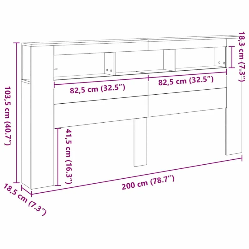 LED galvūgalis su lentyna Juodas ąžuolas 200 x 18,5 x 103,5 cm