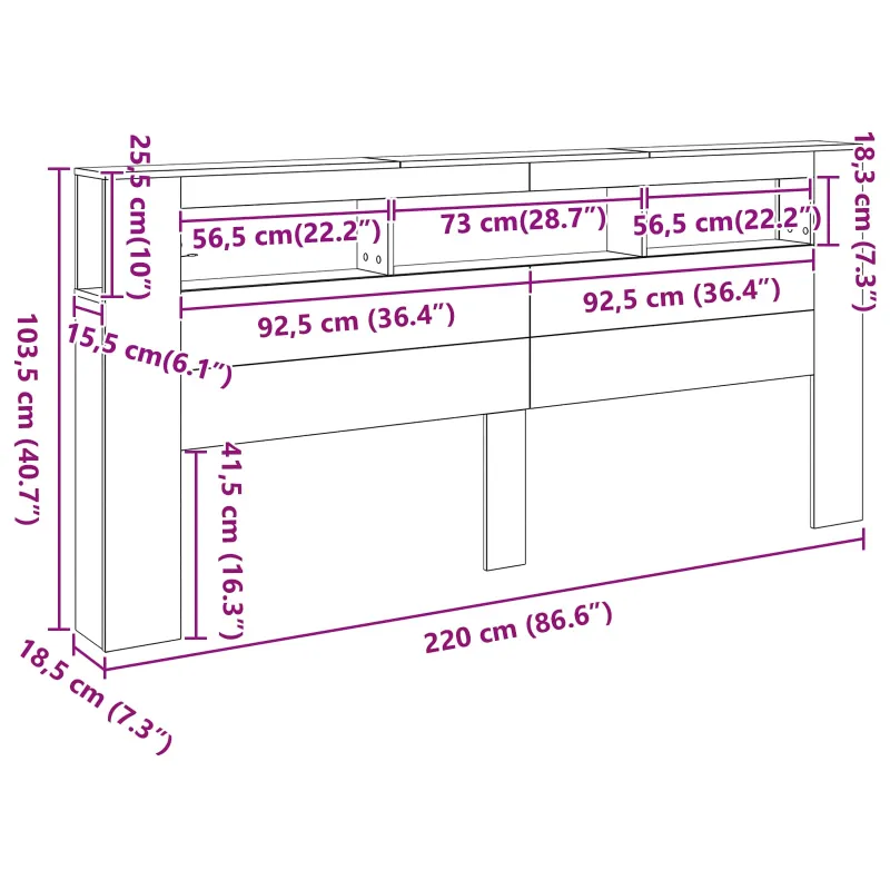 LED galvūgalis su lentyna Juodas ąžuolas 220 x 18,5 x 103,5 cm