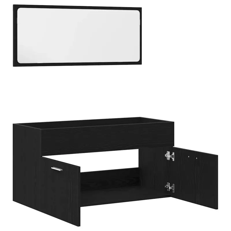 Vonios baldų rinkinys 2 pcs Juodas ąžuolas Apdirbta mediena
