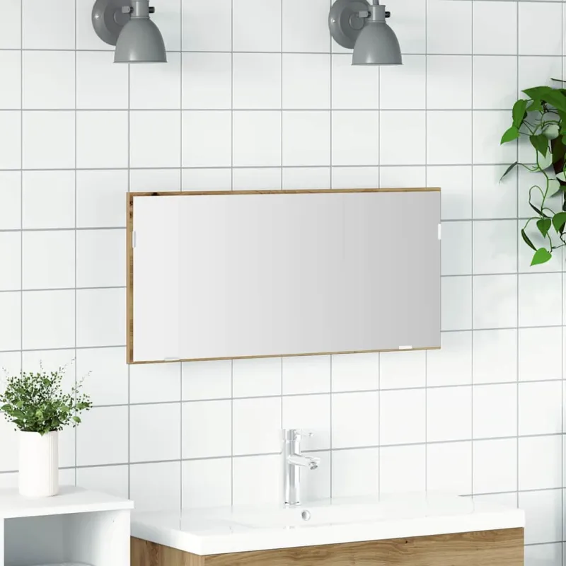 Veidrodis su LED juostelių žibintais artisano ąžuolo 80 x 37 cm