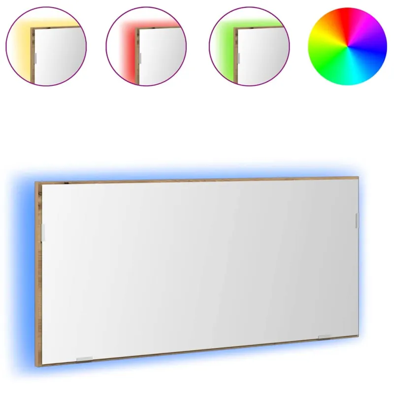 Veidrodis su LED juostelių žibintais artisano ąžuolo 80 x 37 cm