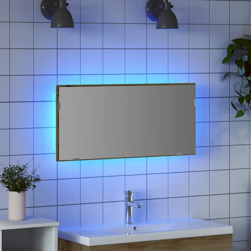 Veidrodis su LED juostelių žibintais artisano ąžuolo 80 x 37 cm
