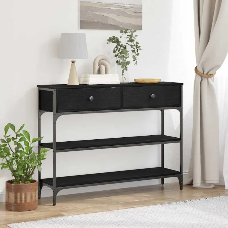Konsolinis stalas su stalčių Juodas ąžuolas 100 x 25 x 75 cm