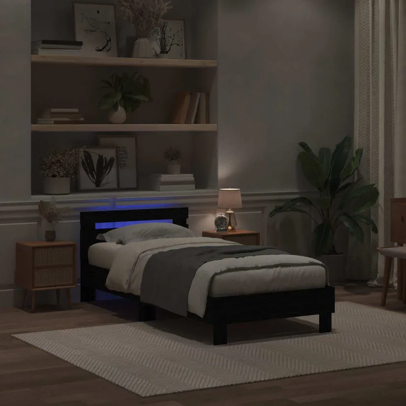 Lovos rėmas su LED Juodas ąžuolas 100 x 200 cm Apdirbta mediena