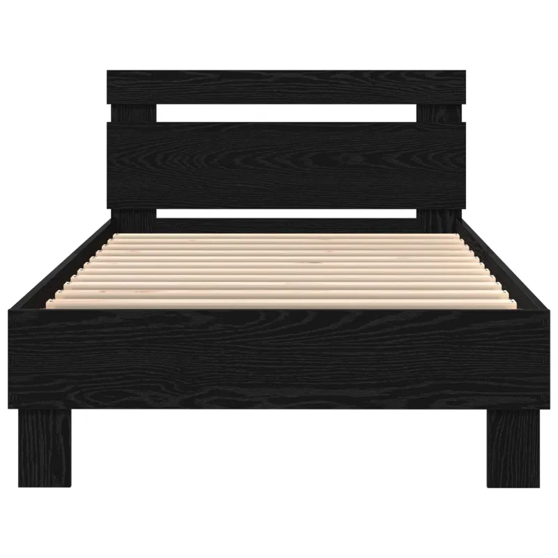 Lovos rėmas su LED Juodas ąžuolas 90 x 200 cm Apdirbta mediena
