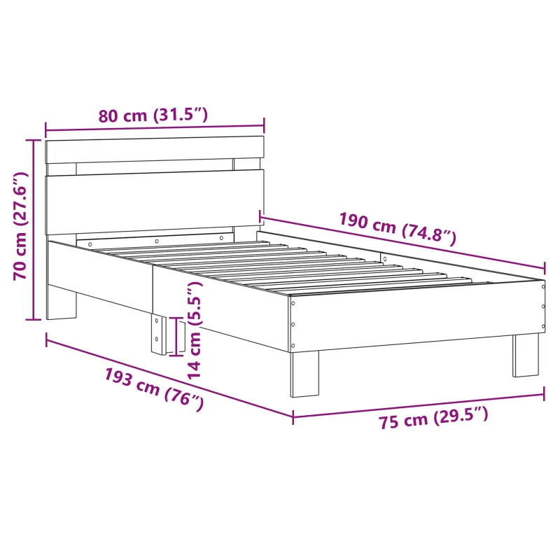 Lovos rėmas su LED Senas medis 75 x 190 cm Apdirbta mediena