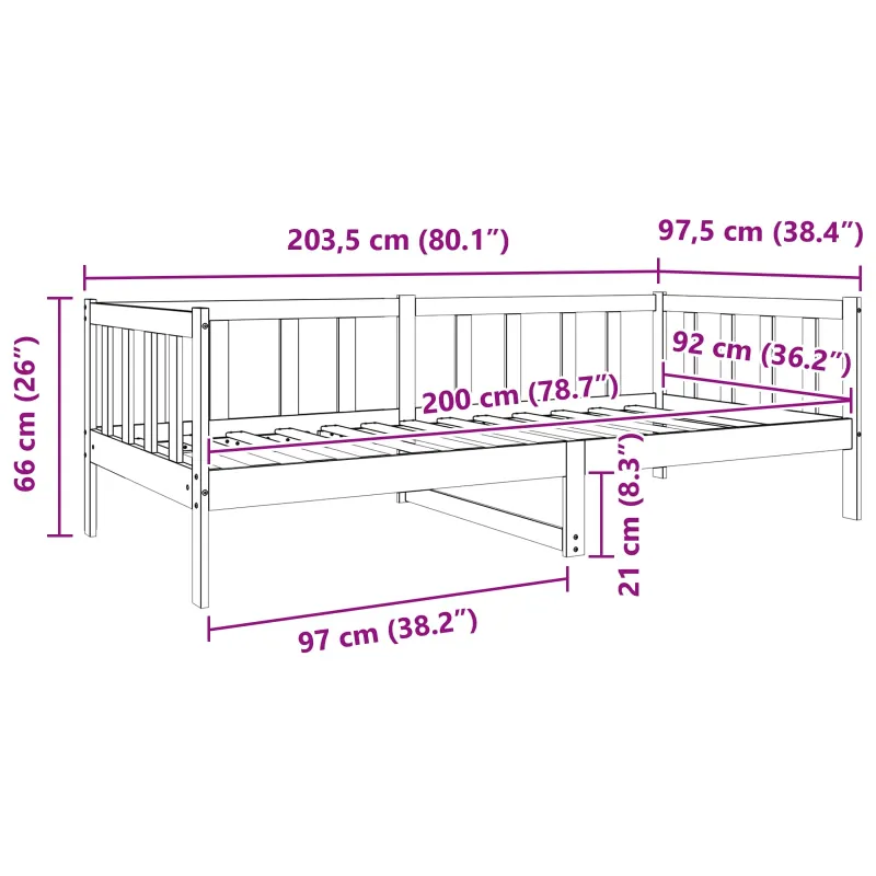 Lovos rėmas Vaško ruda 90 x 190 cm Kietos pušies mediena