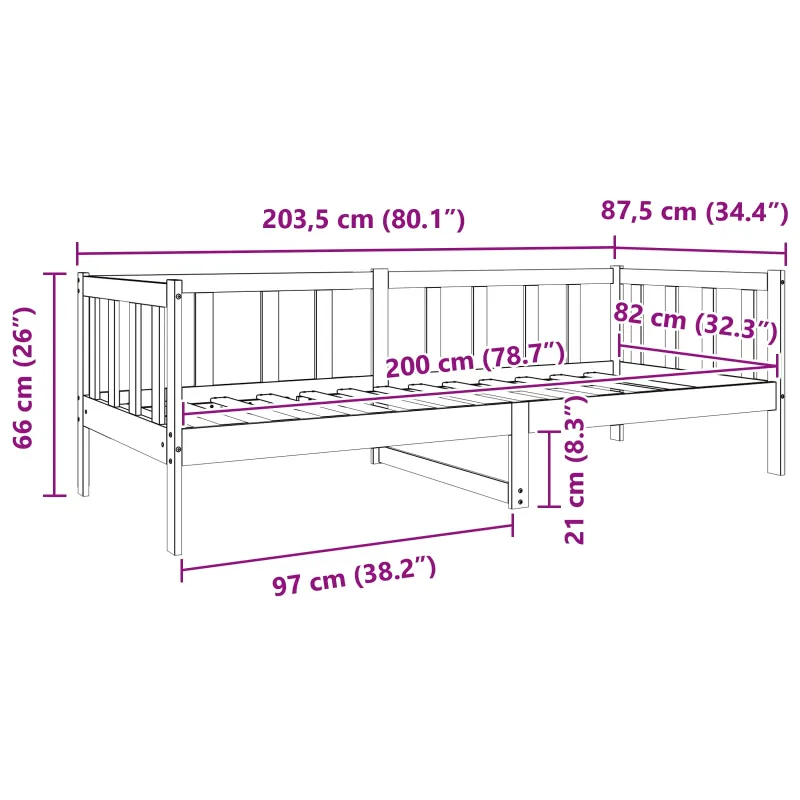 Lovos rėmas Vaško ruda 80 x 200 cm Kietos pušies mediena