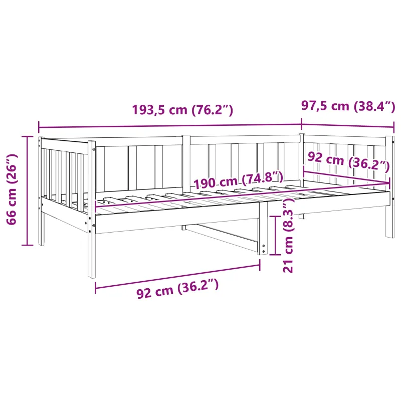 Lovos rėmas Vaško ruda 90 x 190 cm Kietos pušies mediena