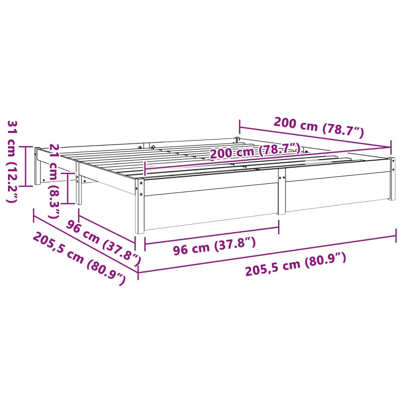 Lovos rėmas Vaško ruda 200 x 200 cm Kietas pušies medis