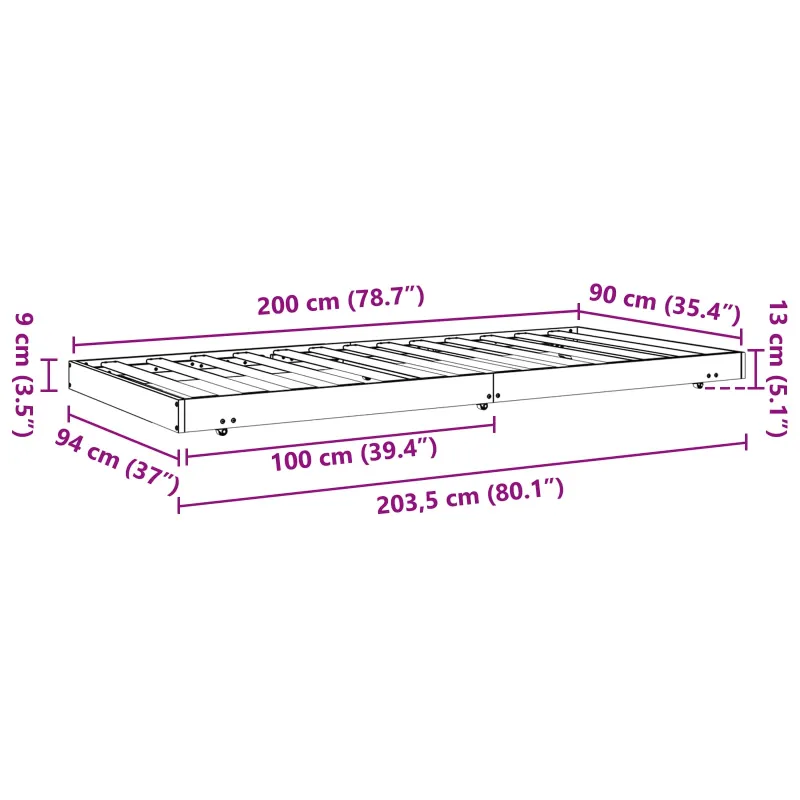 Lovos rėmas Vaško ruda 90 x 200 cm Kietos pušies mediena