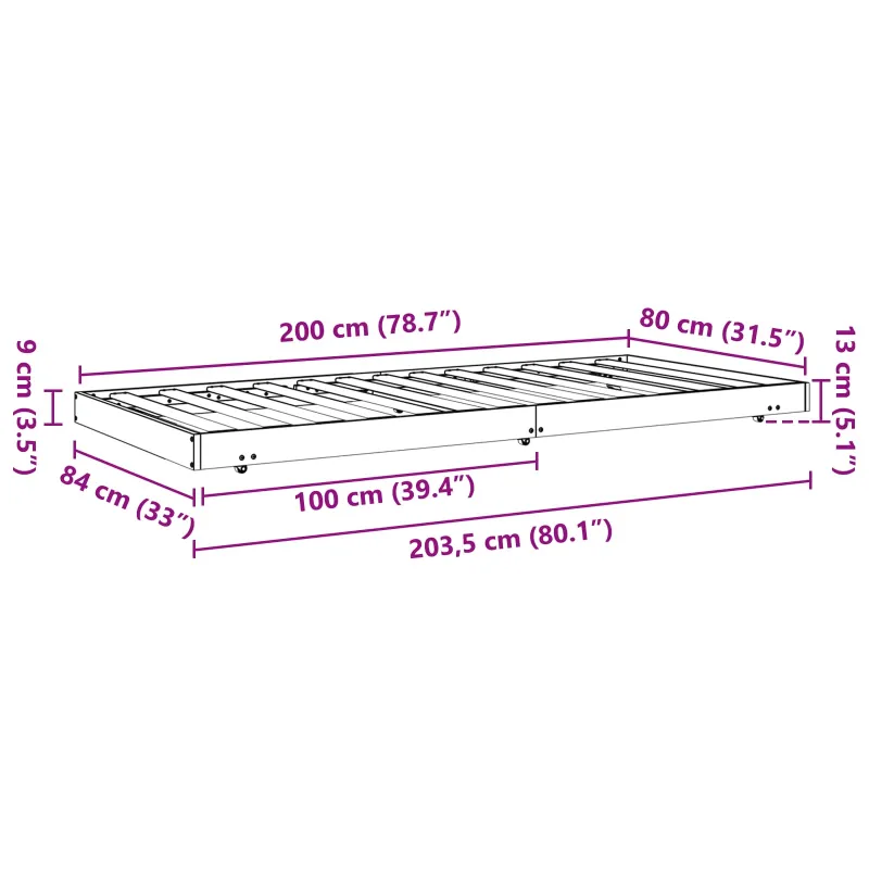 Lovos rėmas Vaško ruda 80 x 200 cm Kietos pušies mediena