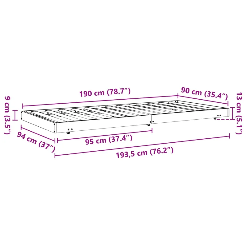 Lovos rėmas Vaško ruda 90 x 190 cm Kietos pušies mediena