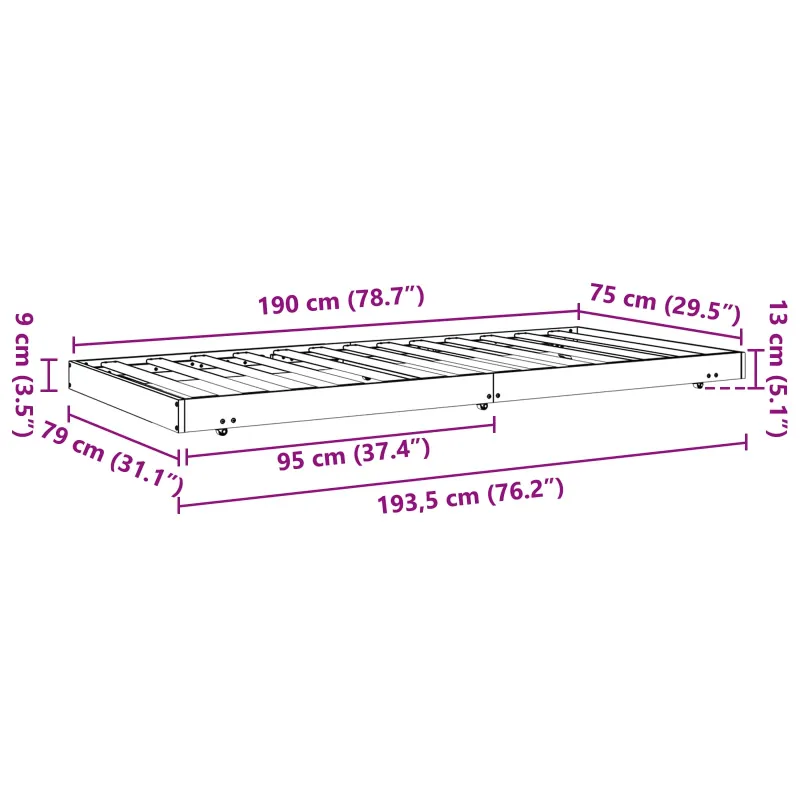 Lovos rėmas Vaško ruda 70 x 190 cm Kietos pušies mediena