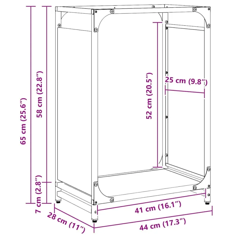 Stovas malkoms, 44x28x65 cm, šaltai valcuotas plienas