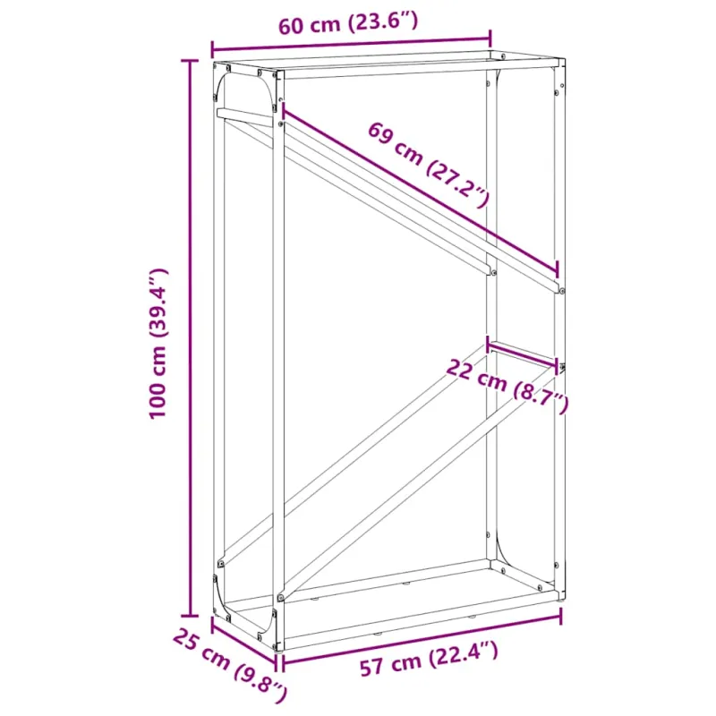 Stovas malkoms, 60x25x100 cm, šaltai valcuotas plienas