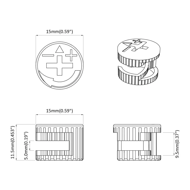 Cam užrakto veržlės 12 pcs Sidabro 15 x 11,5 mm Metalas
