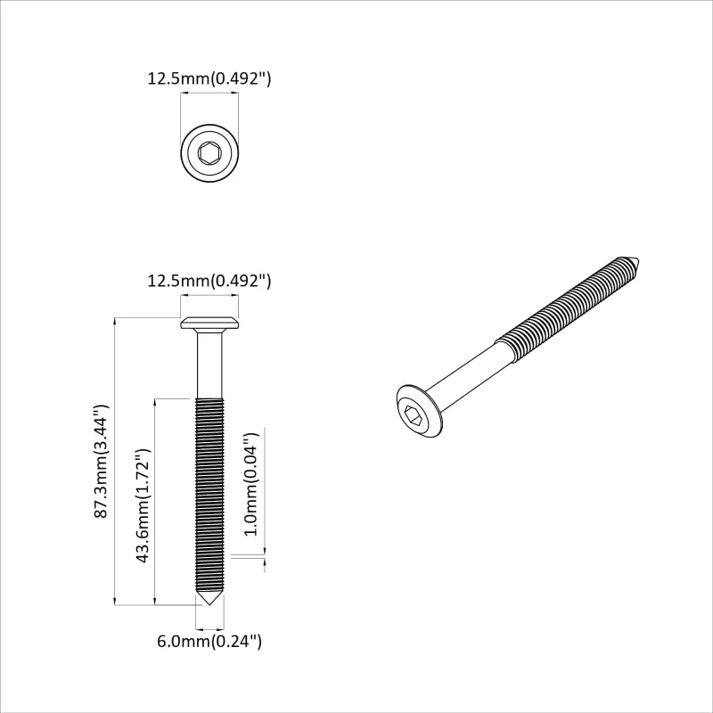 Varžtas 12 pcs Sidabro M6 x 85 mm Plienas