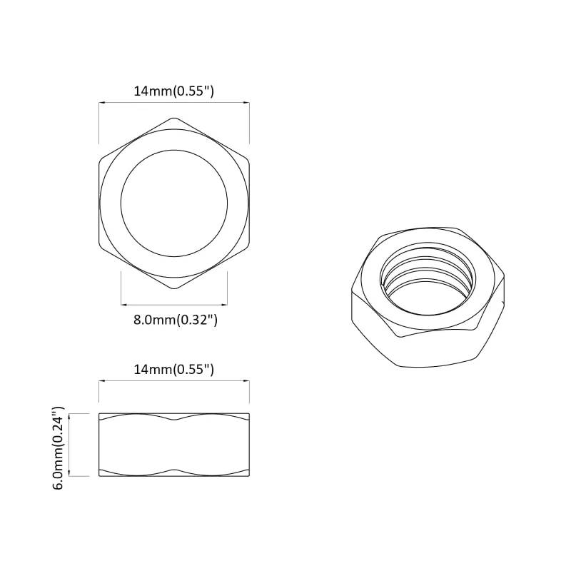 Hex veržlė 12 pcs Sidabro m8 Metalas
