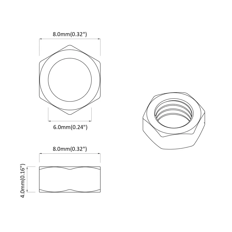 Hex veržlė 2 pcs Sidabro M6 Metalas