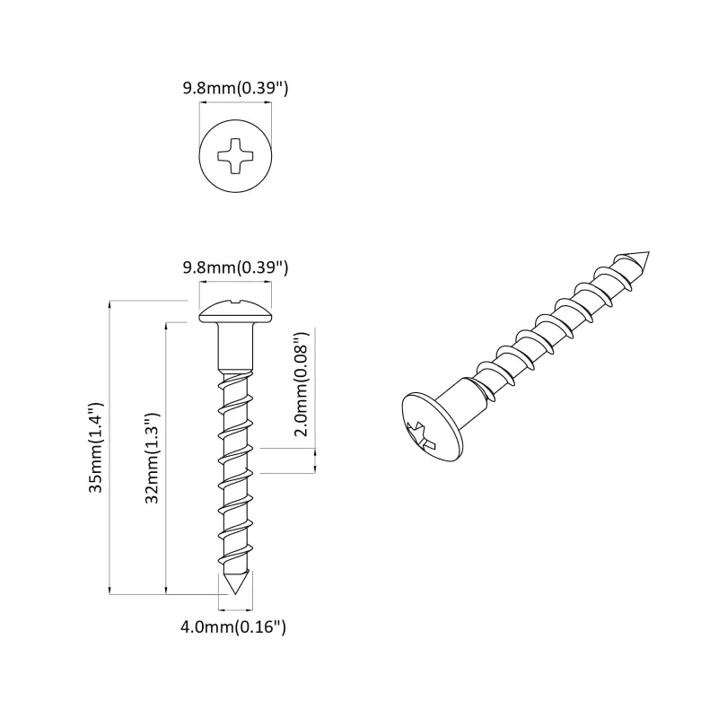 Varžtas 2 pcs Sidabro 9,8 x 35 mm Geležis